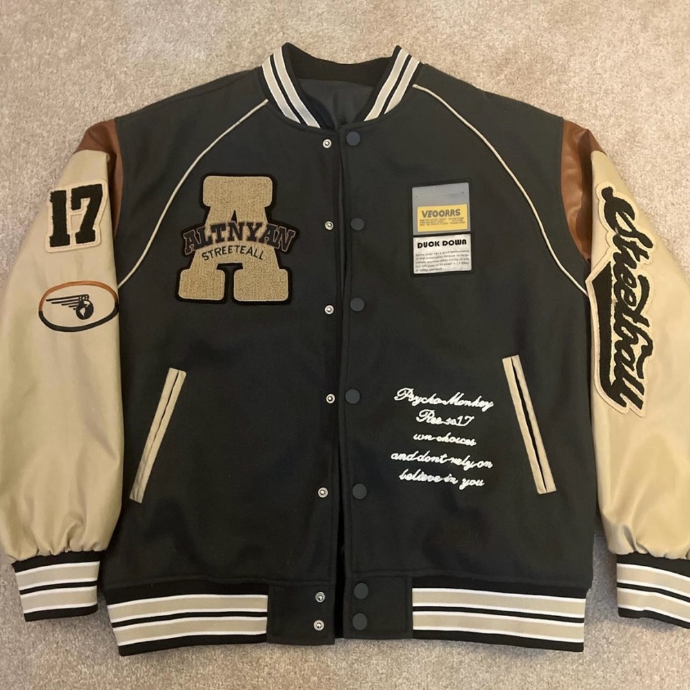 Baseball Jacket Sport Altnyan Streetball American Leather Embroidered Gray M
